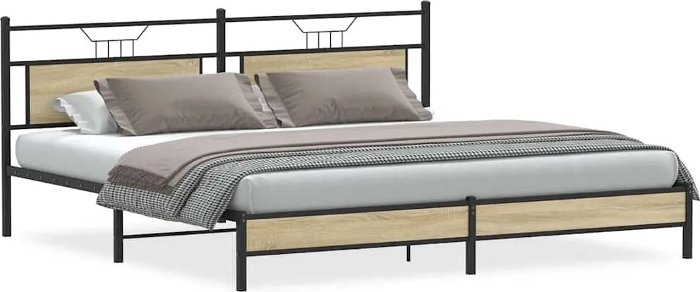 vidaXL Cadru de pat metalic fără saltea, stejar sonoma, 193x201 cm
