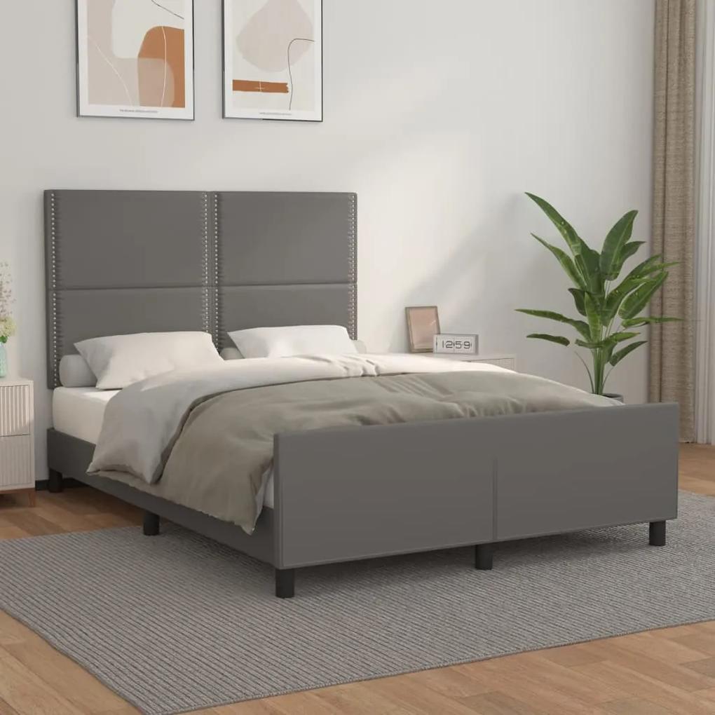 3125516 vidaXL Cadru de pat cu tăblie, gri, 140x200 cm, piele ecologică