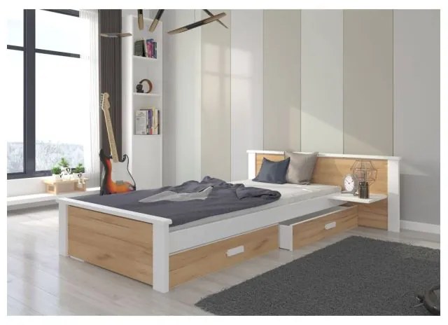 Pat Dormitor ALDEX Cu Sertar Maro Deschis/Alb 90x200cm
