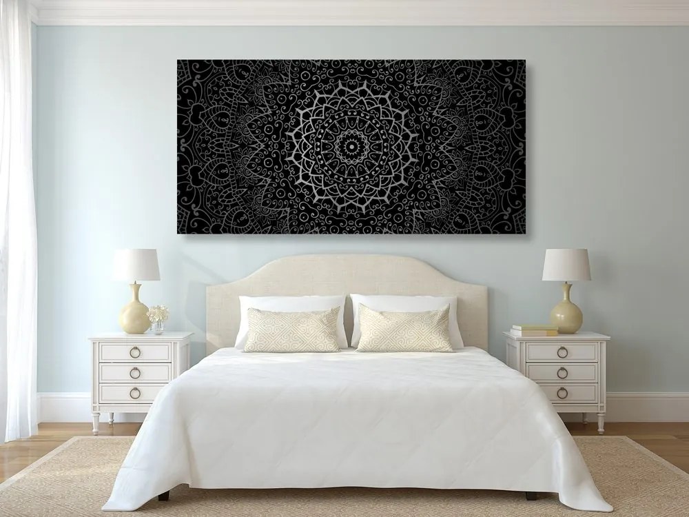 Tablou vintage Mandala în stil indian în design alb-negru