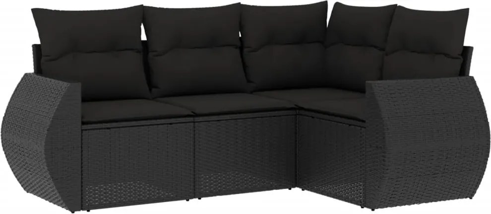 vidaXL Set mobilier de grădină cu perne, 4 piese, negru, poliratan