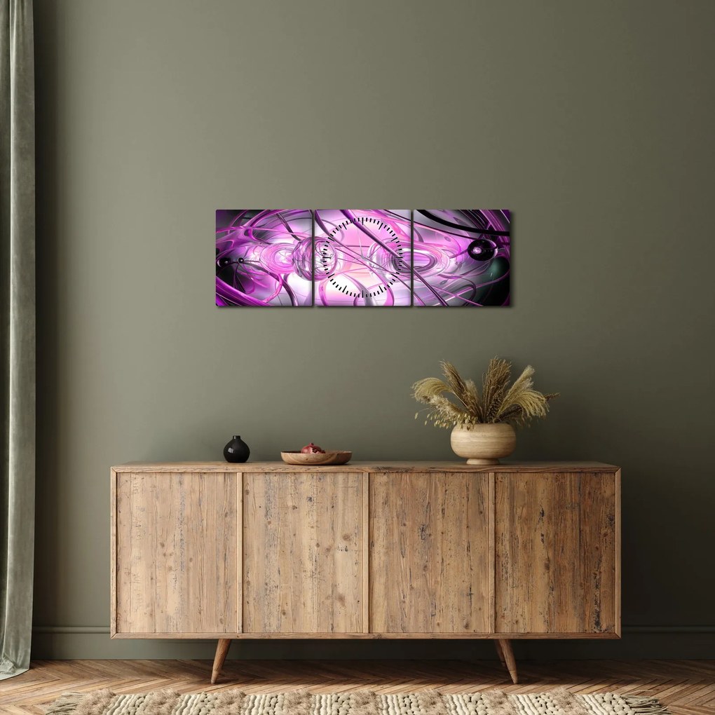 Tabloul cu abstracție frumoasă în violet (cu ceas) (90x30 cm)