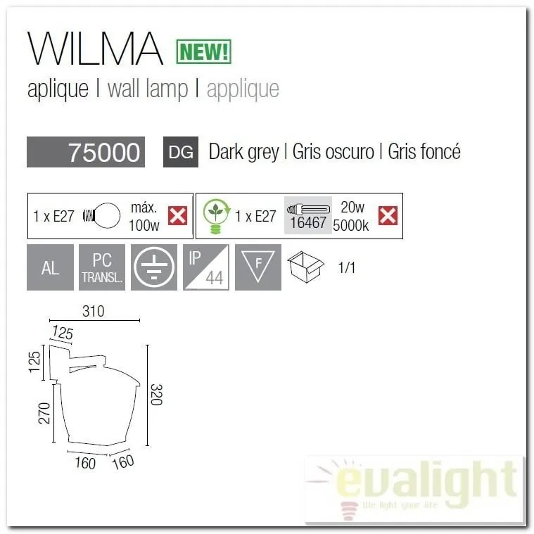 Aplica de perete exterior IP44 Wilma 75000