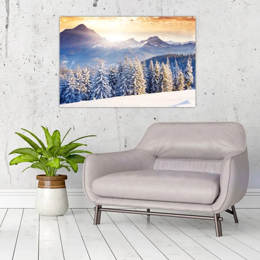 Tablou - Peisaj montan în timpul iernii (90x60 cm)