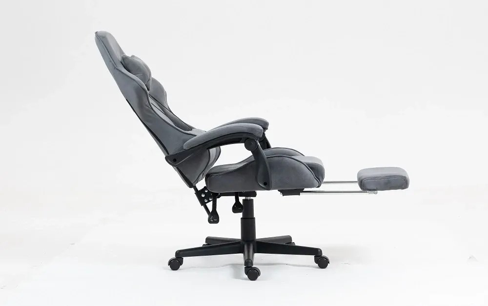 RESIGILAT- Scaun gaming, masaj în perna lombară, suport picioare, catifea, Gri