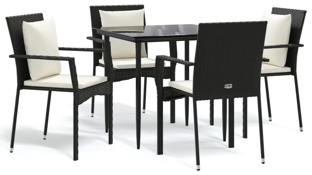 3185096 vidaXL Set mobilier de grădină cu perne, 5 piese, negru, poliratan