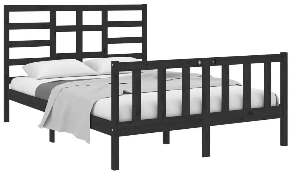 Cadru de pat Small Double 4FT, negru, 120x190 cm, lemn masiv Negru, 120 x 190 cm