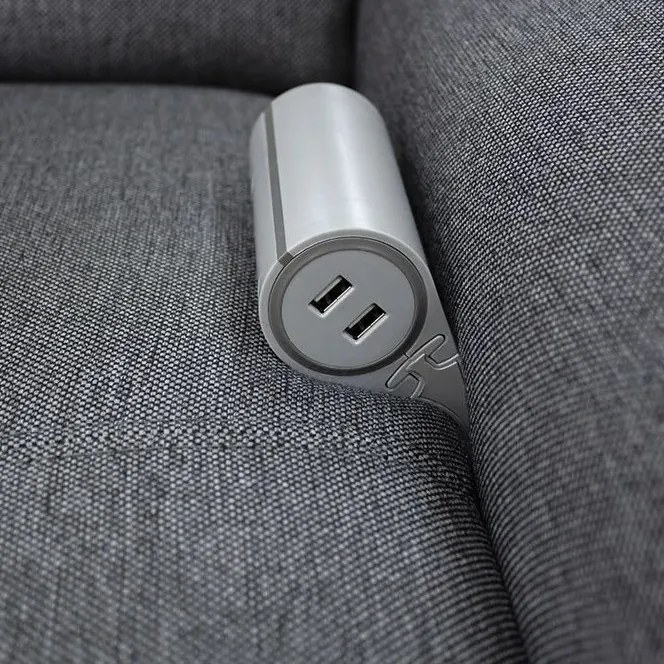 Priză electrică Sofa Box Design Light, 1 priză Schuko, 2 x USB, gri Gri, Metal/Plastic