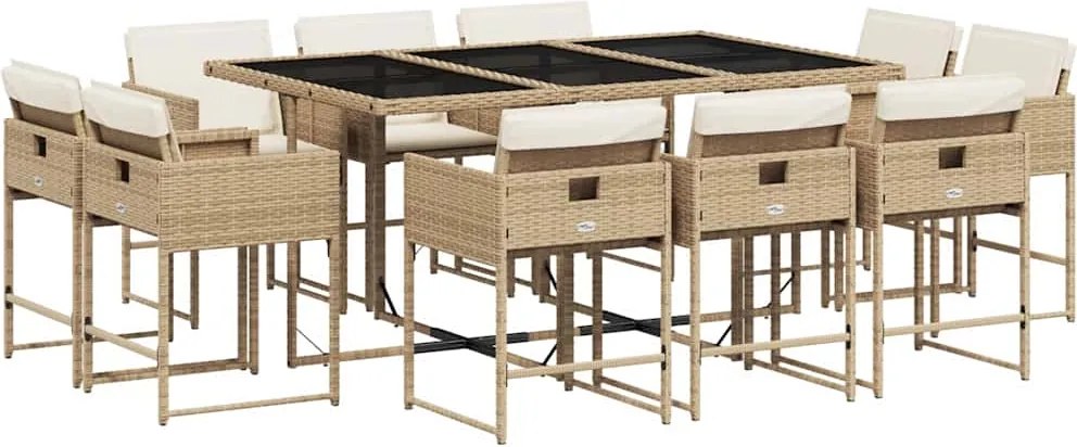 vidaXL Set mobilier de grădină cu perne, 11 piese, bej, poliratan