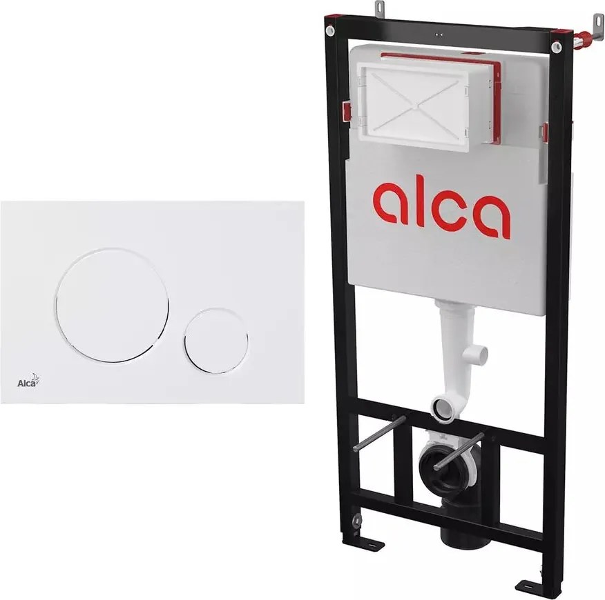 Set rezervor WC cu cadru incastrat Alca AM101/1120 si clapeta de actionare Thin M676 alb mat