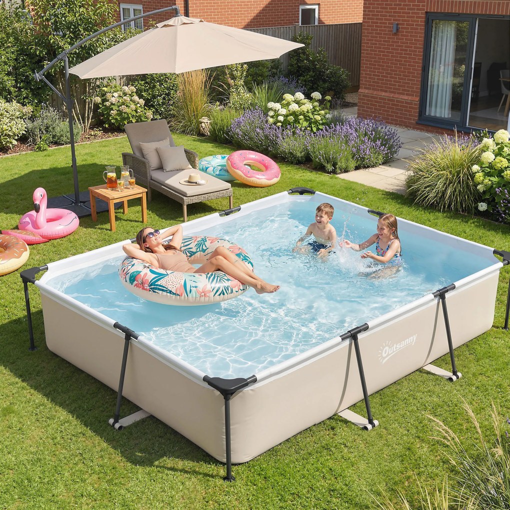 Outsunny Piscină demontabilă tubulară 316x238x66,5 cm 3700 L cu cadru metalic, plasture de reparare, fără filtru, gri | Aosom Romania