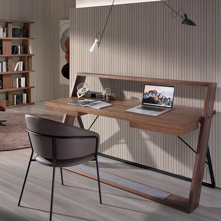 Birou elegant design LUX furnir de nuc si otel Office Walnut