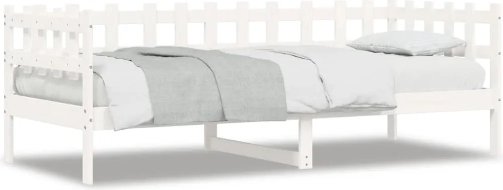 vidaXL Pat de zi fără saltea, alb, 90x190 cm, lemn masiv pin
