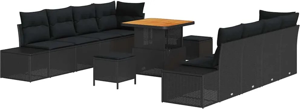 vidaXL Set de canapele pentru grădină cu pernă 11 pcs Negru poliratan