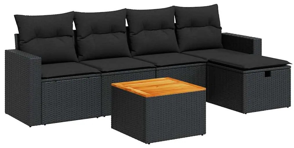 3325779 vidaXL Set mobilier de grădină cu perne, 6 piese, negru, poliratan