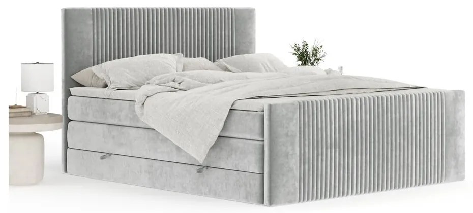 Pat boxspring gri deschis cu spațiu de depozitare 180x200 cm Bergamo – Maison de Rêve