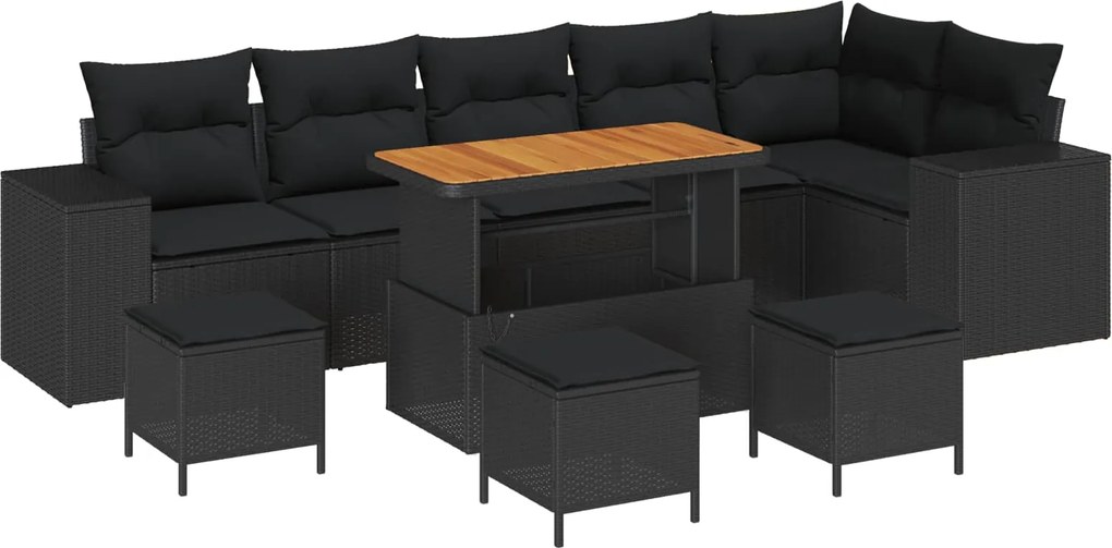 vidaXL Set de canapele pentru grădină cu pernă 10 pcs Negru poliratan