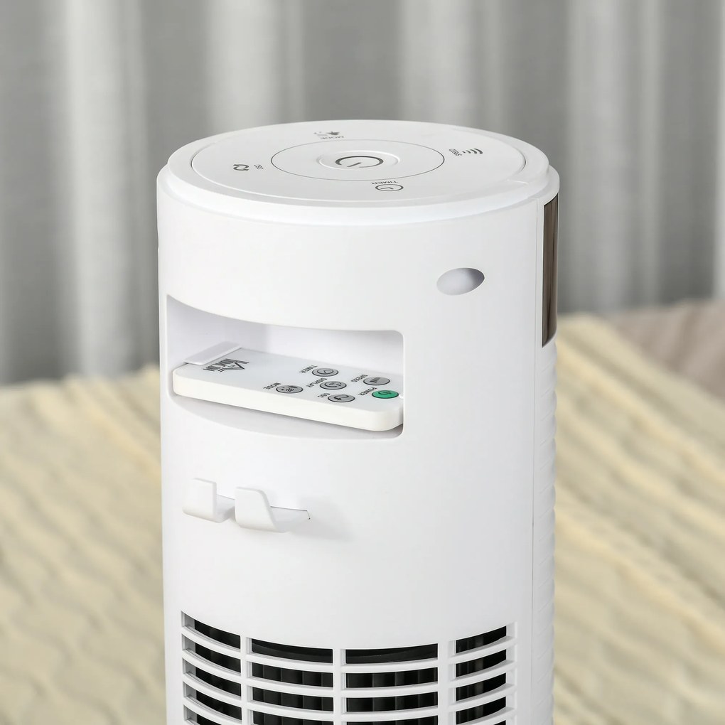 HOMCOM Ventilator de Turn cu Panou LED, 3 Viteze, 4 Moduri, 45W, Telecomandă, Alb | Aosom Romania