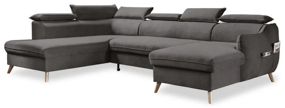 Colțar gri închis extensibil cu tapițerie din catifea (cu colț pe partea stângă /în formă de "U") Sweet Harmony – Miuform