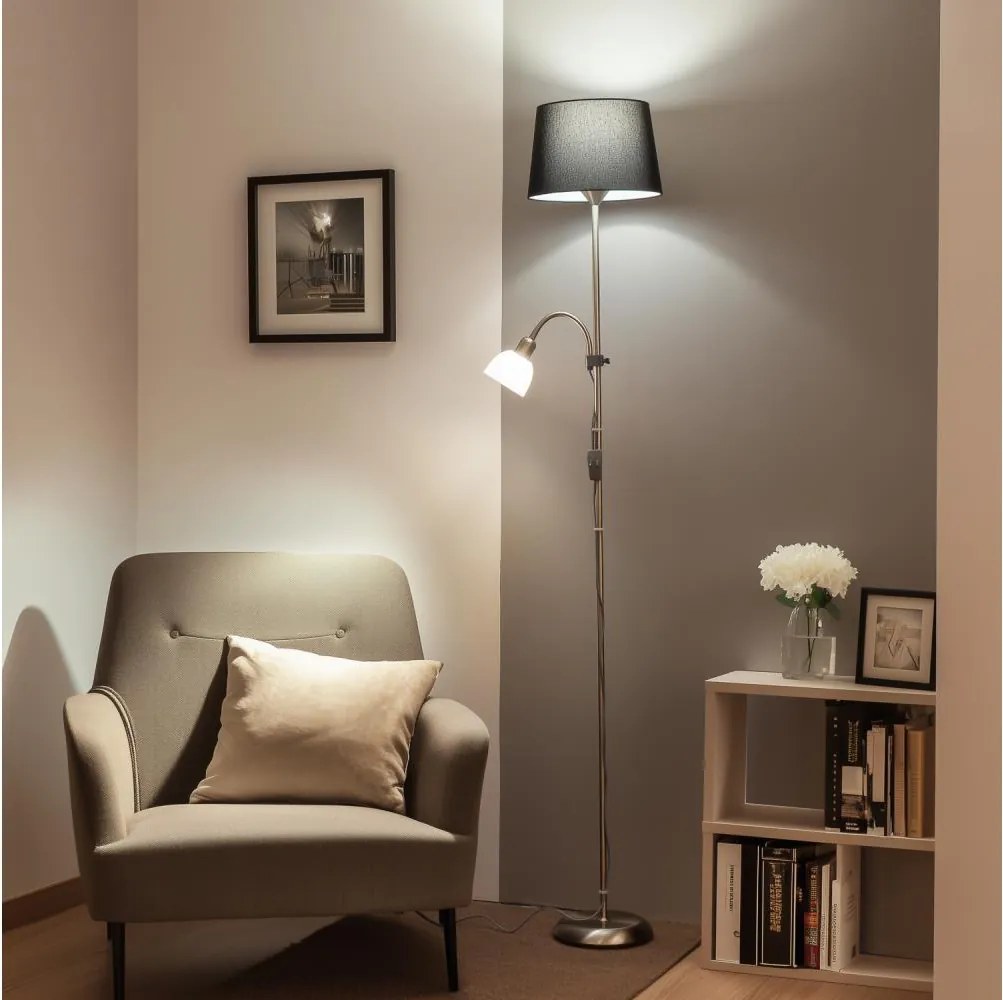 Brilagi - Lampă de podea CERIA 2 în 1, 1xE27/100W/230V + 1xE14/25W, crom mat/negru