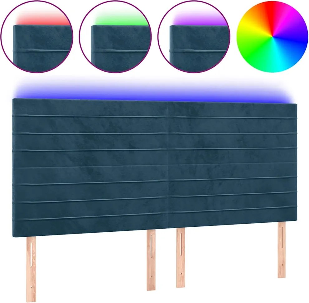 vidaXL Tăblie de pat cu LED, albastru închis, 200x5x118/128cm catifea