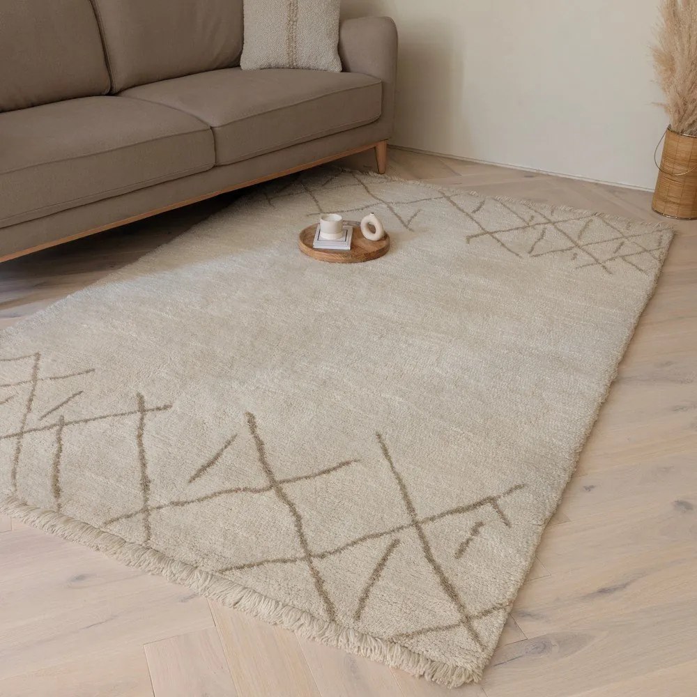 Covor crem lavabil, țesut manual din lână 120x170 cm Azera Crosshatch – Asiatic Carpets