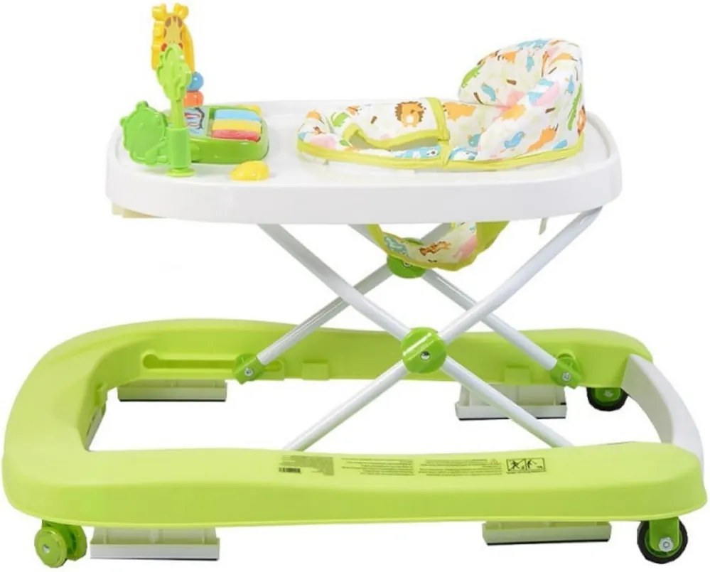 Premergator Premium reglabil in 3 trepte de inaltime NOVOKIDS™ ZooZoo Baby ,Roti silentioase din silicon, Cu melodii, Animalute, Pliabil, Verde