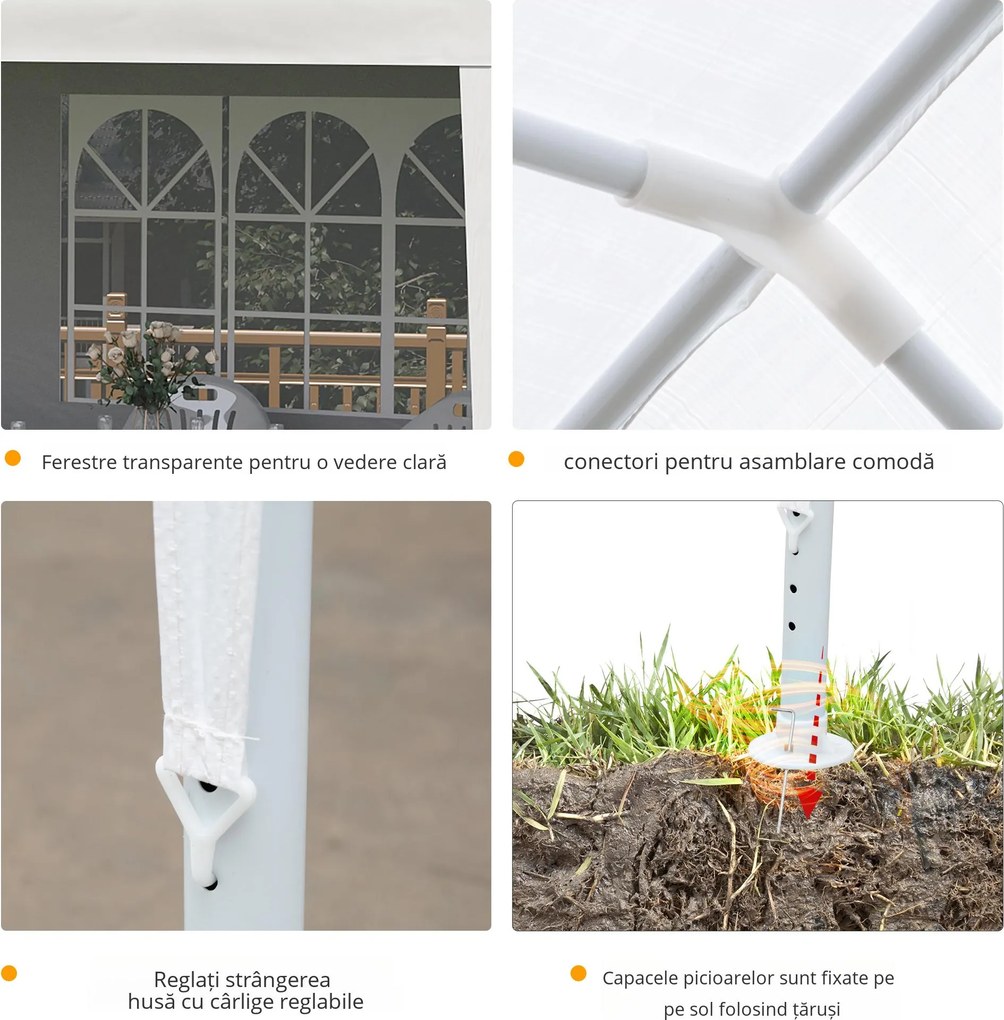 Outsunny Foișor de Grădină cu Pereți Laterali Demontabili, 4 Ferestre și 12 Orificii de Drenaj, 5.85x2.95x2.55 m, Alb | Aosom Romania