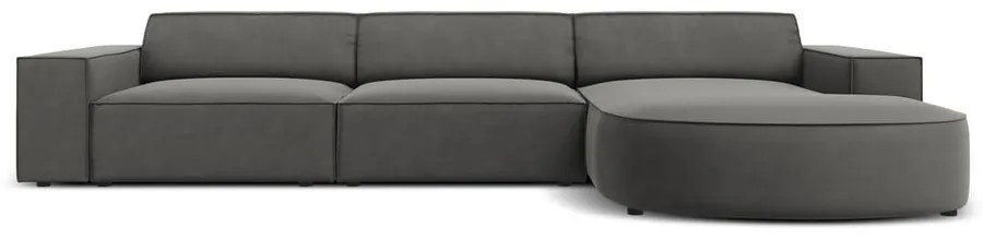 Colțar gri cu tapițerie din catifea (cu șezlong pe partea dreaptă) Jodie - Micadoni Home