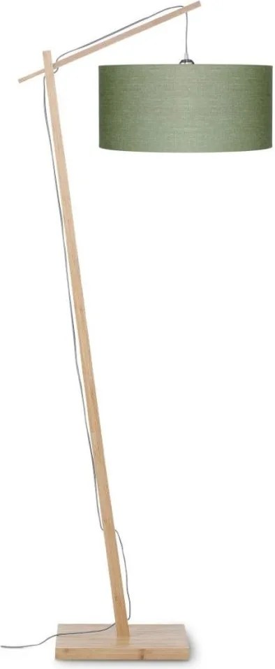 Lampadar cu cadru din bambus si abajur din tesatura in, Andes natur/ verde ANDES/F/4723/GF