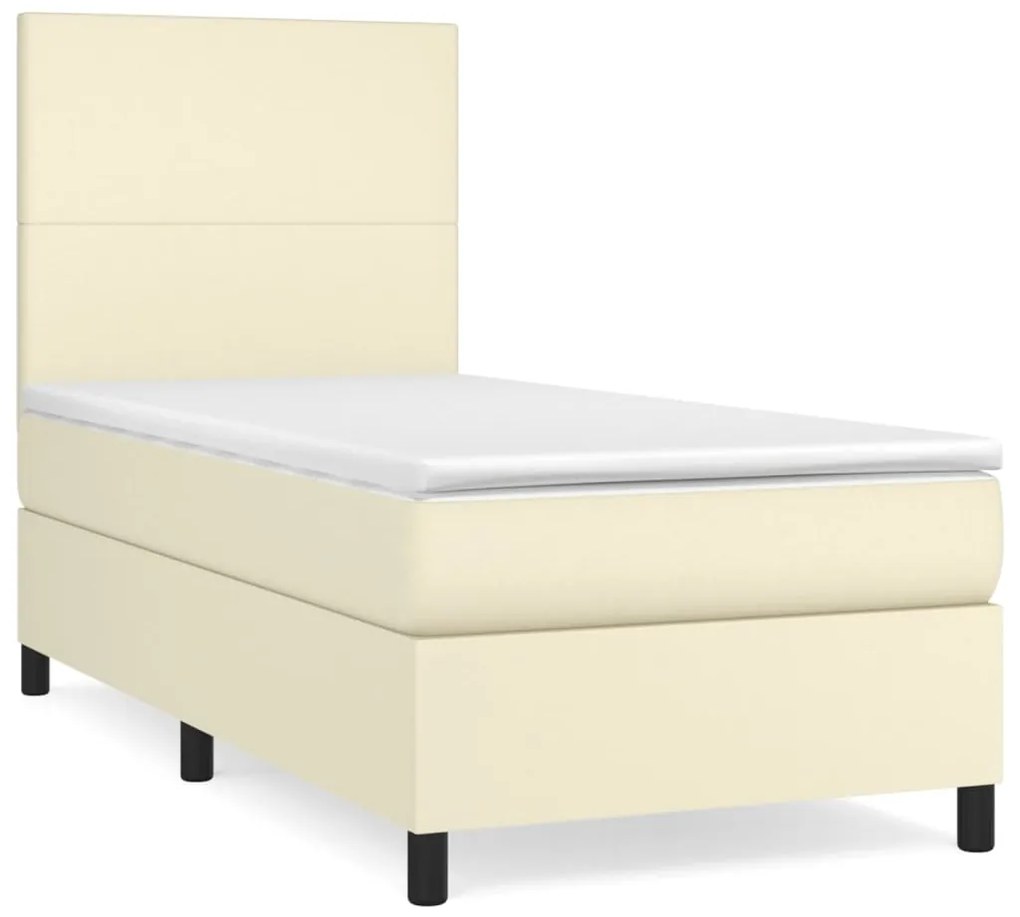 3142709 vidaXL Pat box spring cu saltea, crem, 100x200 cm, piele ecologică