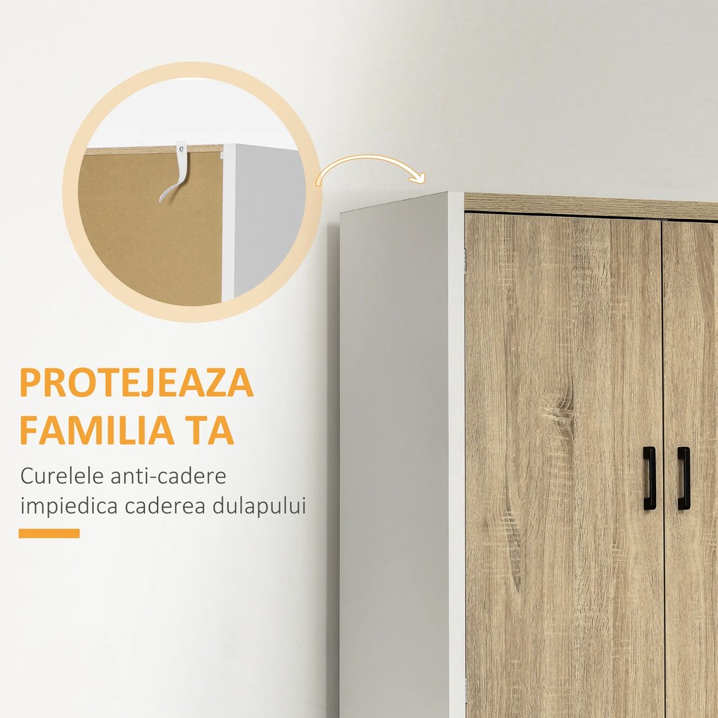 HOMCOM din lemn MDF dulap cu 4 rafturi reglabile, 4 usi si dispozitiv anti-basculare, 80x40x182cm, crem si alb | Aosom Romania