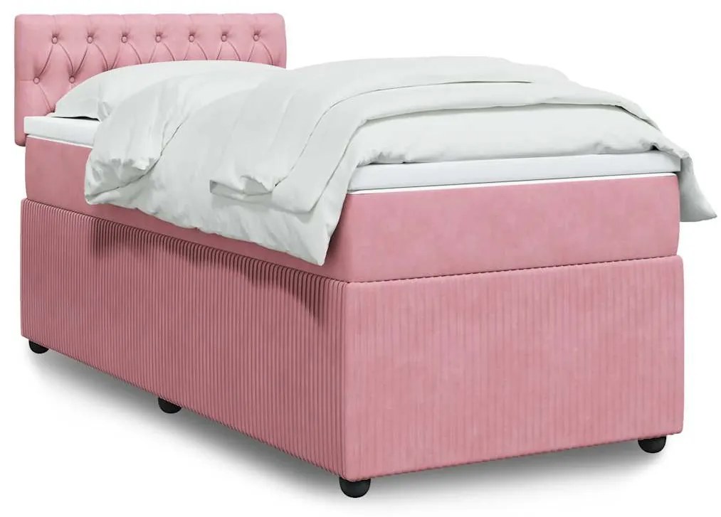 vidaXL Pat box spring cu saltea, roz, 80x200 cm, catifea