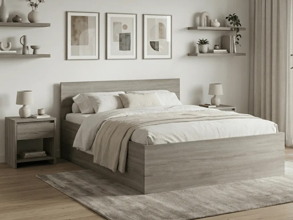 Pat dublu stejar trufa, SOFIA 140 x 200 cm Saltele: Cu saltele Coco Maxi 20 cm, Somiera pat: Cu lamele drepte