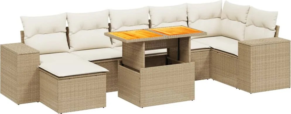 vidaXL Set canapele de grădină, 8 piese, cu perne, bej, poliratan