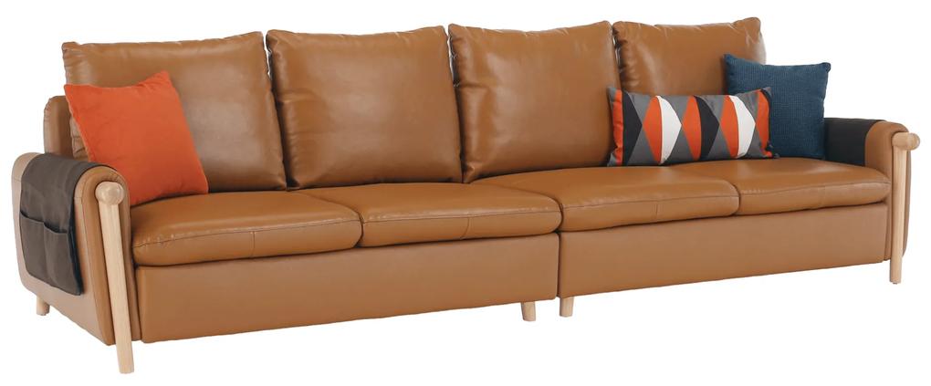 Canapea complet tapiţată cu 4 locuri, piele / piele ecologică maro auriu, LINSY