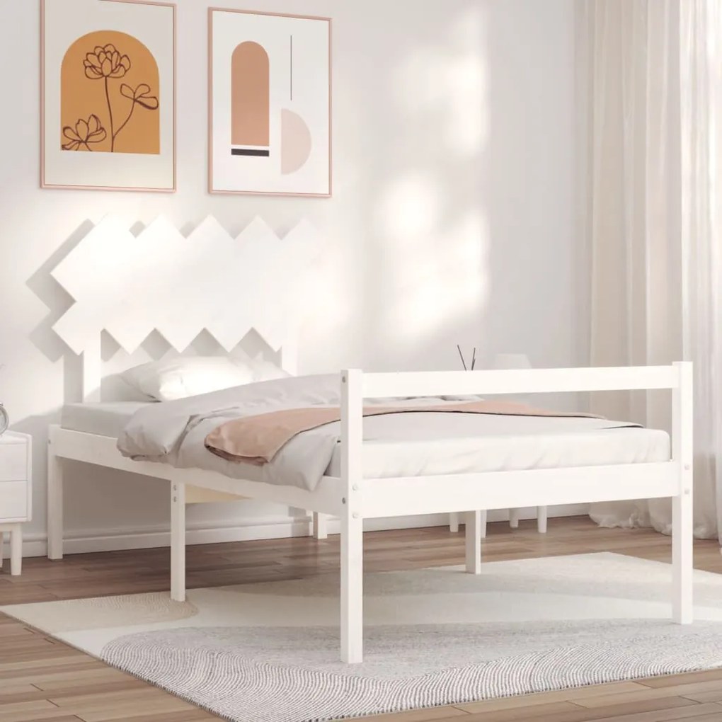 3195537 vidaXL Cadru de pat senior cu tăblie, 100x200 cm, alb, lemn masiv