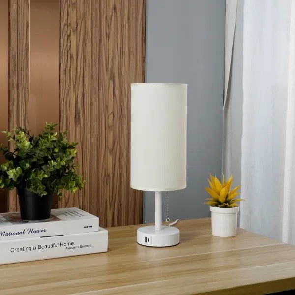 Brilagi - Lampă de masă TABLON cu port USB, 1xE27/25W/230V, alb/crem