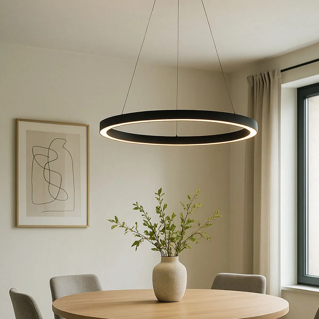 Lampă suspendată neagră 60 cm cu LED inclus, reglabil în 3 trepte - Girello