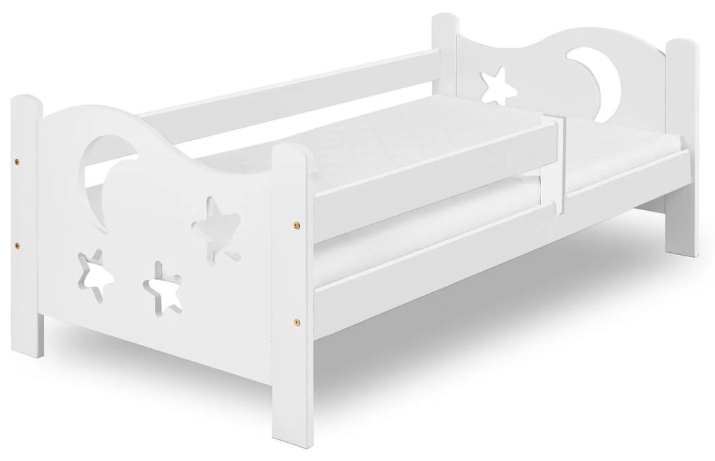 Pat pentru copii Culoare alb, MOON 80 x 160 cm Saltele: Saltea EASYSOFT 8 cm, Somiera pat: Cu lamele curbate