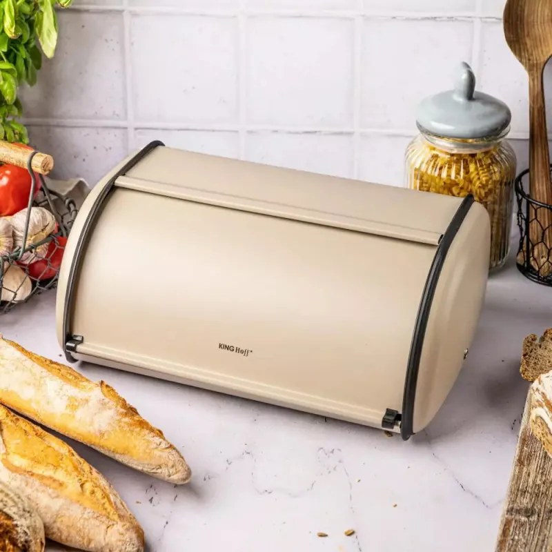 Cutie pentru paine Kinghoff KH 1754, 15x24x36 cm, Deschidere si inchidere lina, Otel, Bej