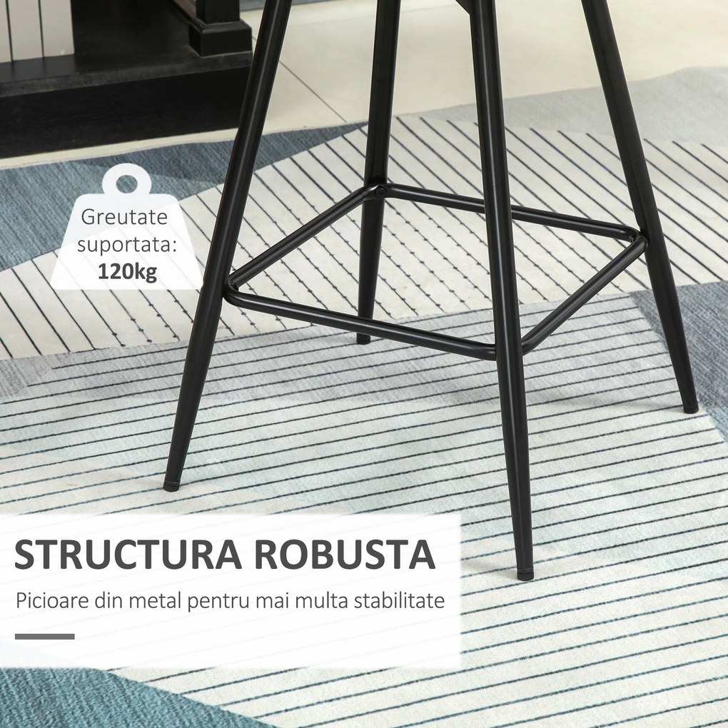 HOMCOM Set de 2 scaune bar cu spatar, scaune inalte tapitate, stil nordic | Aosom Romania