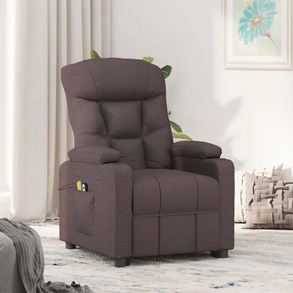 vidaXL Fotoliu de masaj electric, maro închis, material textil
