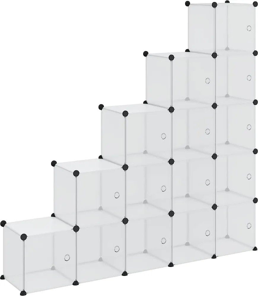 vidaXL Organizator cub de depozitare cu 15 cuburi și uși, PP transparent