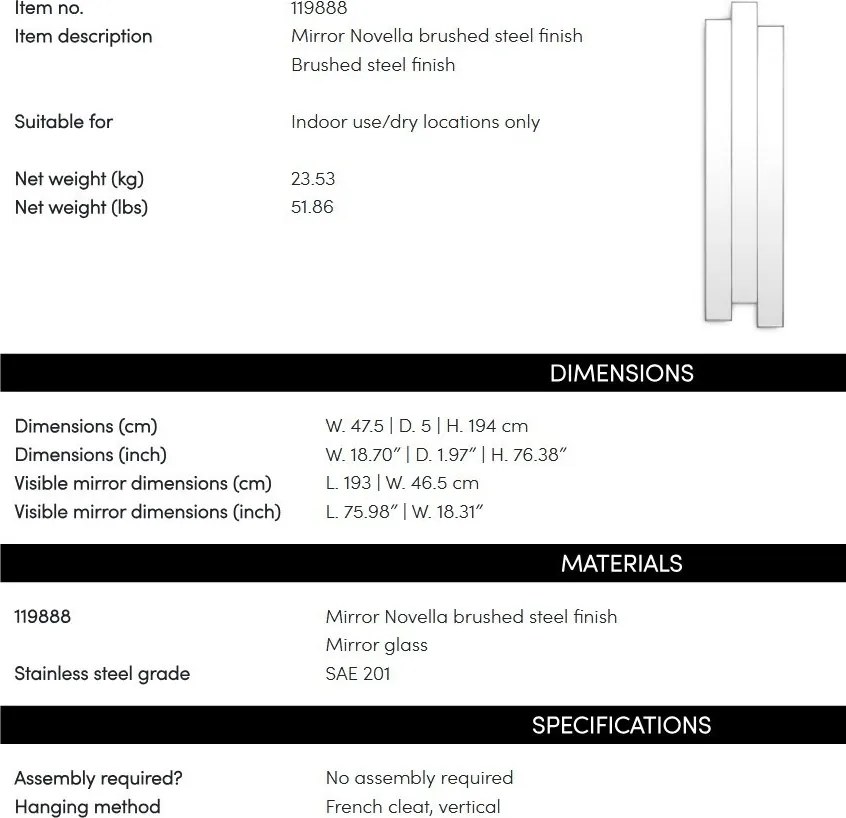 Oglinda decorativa design LUX Novella 47x194cm