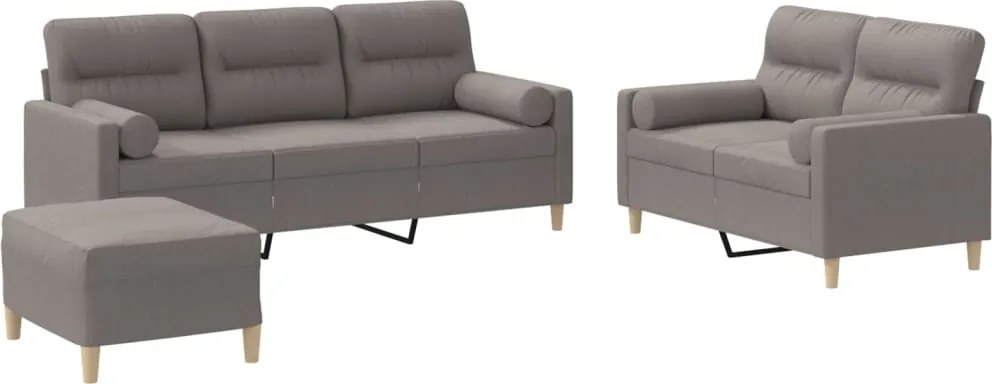 vidaXL Set de canapele cu perne, 3 piese, gri taupe, textil