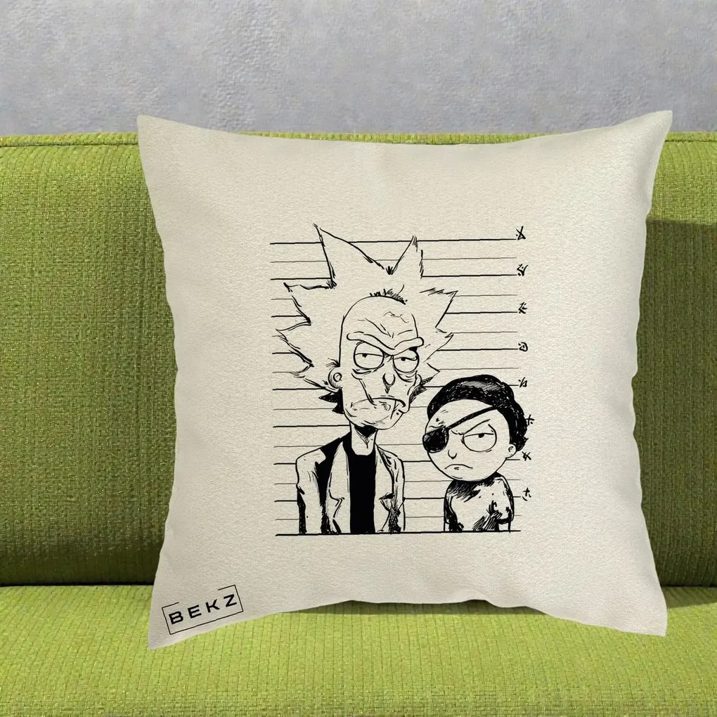 Perna Personalizata Rick si Morty Dosar, 40x40 cm, Ecru, Husa Detasabila, Perna Inclusa, BEKZ®