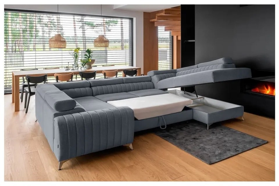 Colțar albastru extensibil/cu spațiu de depozitare (cu colț pe partea dreaptă/în formă de "U") Louis – ELTAP