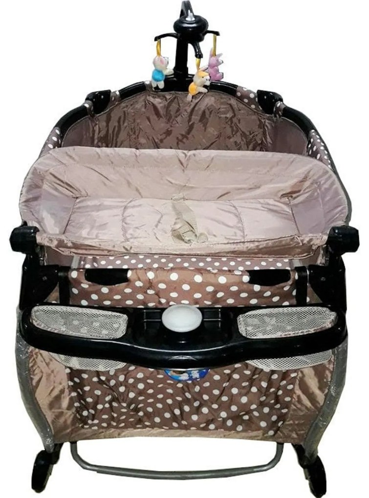 Patut Pliant rotund cu balansoar, Tarc copii Baby Care™ ROUND NEST, Pliabil pe 2 Niveluri cu muzica si Masa infasat, Jucarie Carusel cu jucarii din
