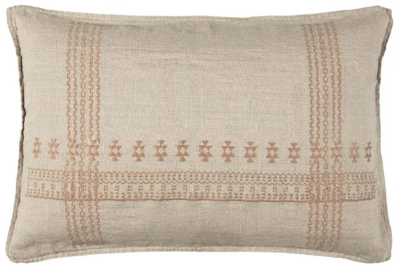 IB Laursen Husa de perna decorativa din in LINEN 40x60 cm, maro deschis cu broderie